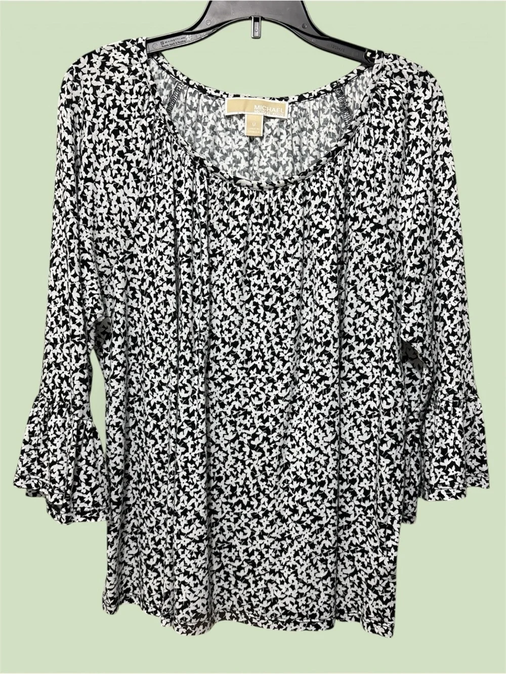 MICHAEL Michael Kors Black & White Floral Scoop Neck Top with Bell Sleeves - Picture 1 of 7